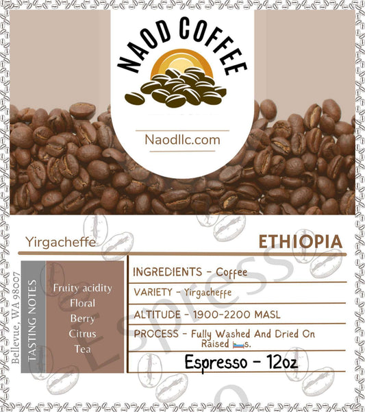 12oz Ethiopian Yirgacheffe espresso coffee